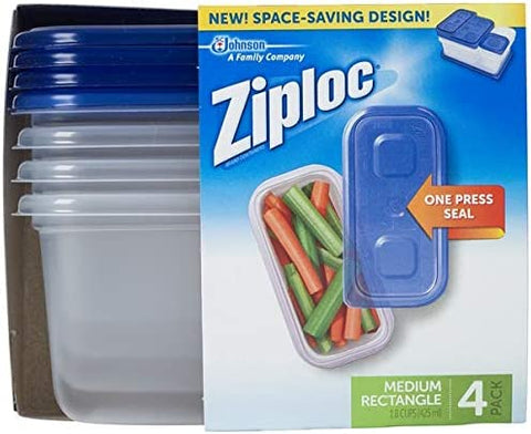 Image of Ziploc Container, Medium Rectangle, 1.8 Cups, 4 Count (Pack of 1)