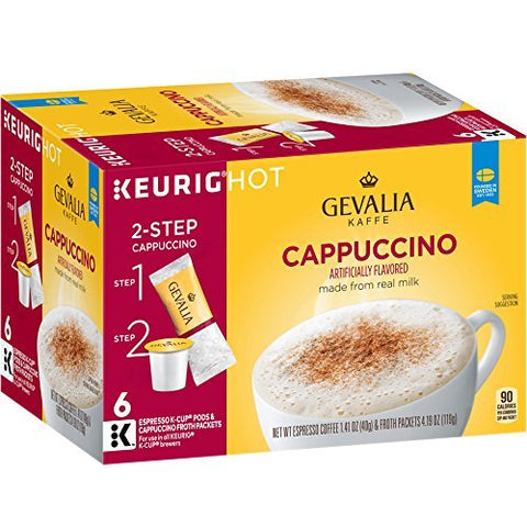 Image of Gevalia Cappuccino Keurig K Cup Pods with Froth Packets (18 Count, 3 Boxes of 6)