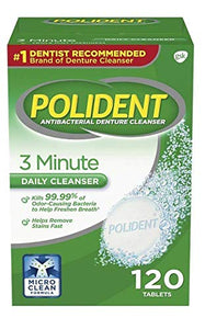 Polident 3 Minute Denture Cleaner Tablets 120 count for Maintaining Good Clean Full/Partial Dentures Mouthguards (2 Packs)