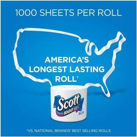 1000 Sheets Per Roll Toilet Paper, Bath Tissue, 4 Rolls by Scott