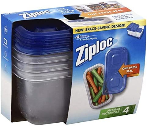 Image of Ziploc Container, Medium Rectangle, 1.8 Cups, 4 Count (Pack of 1)