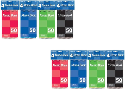 Bazic Top Bound Spiral Memo Books, 3-Inch-by-5-Inch, 50 Sheets Per Book, Total 8 Memo Books