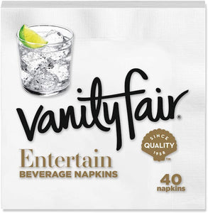 Vanity Fair Entertain Paper Napkins, Beverage Cocktail Size, Classic White, 40 Count (Pack of 12)