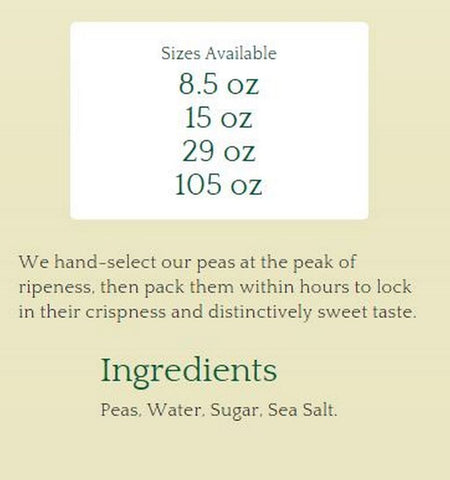 Image of Del Monte Non-GMO Fresh Cut Sweet Peas w/ Natural Sea Salt 15 oz. (425g) cans (6 Pack)