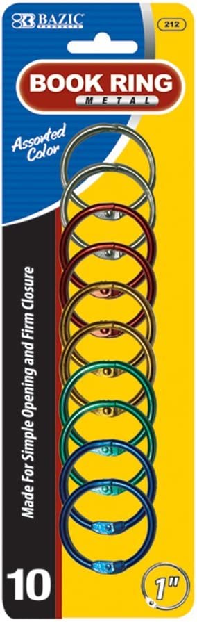 BAZIC Metal Book Rings, 1 Inch, Assorted, 10 Per Pack