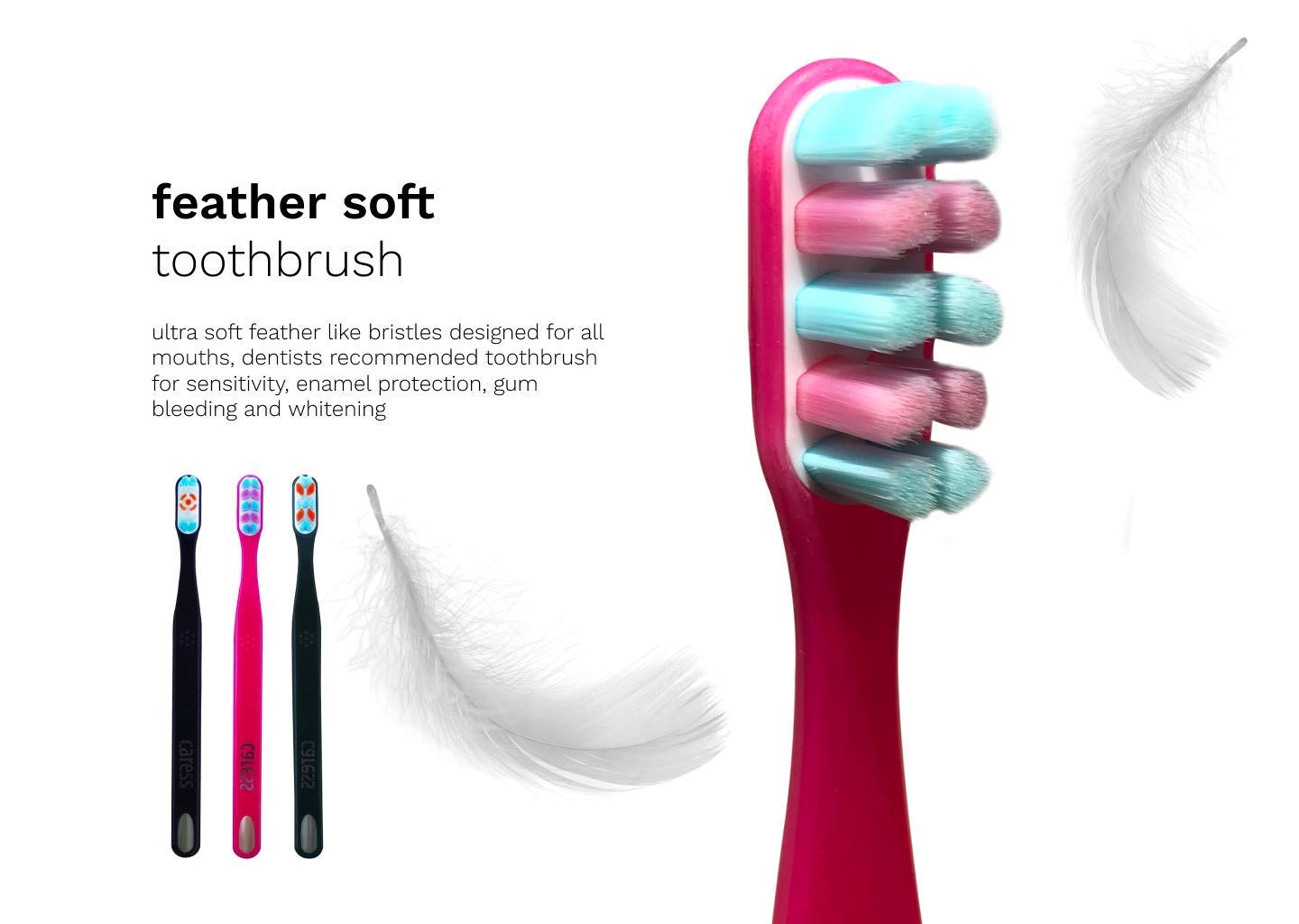 Brush Buddies Caress Toothbrushes with Patented Ultra Soft and Sensitive Bristles 6pk