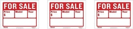 BAZIC 12" X 16" for Sale Sign for Car and Auto Sales (2-Line), Sold as 3 Pack