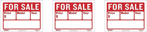 BAZIC 12" X 16" for Sale Sign for Car and Auto Sales (2-Line), Sold as 3 Pack