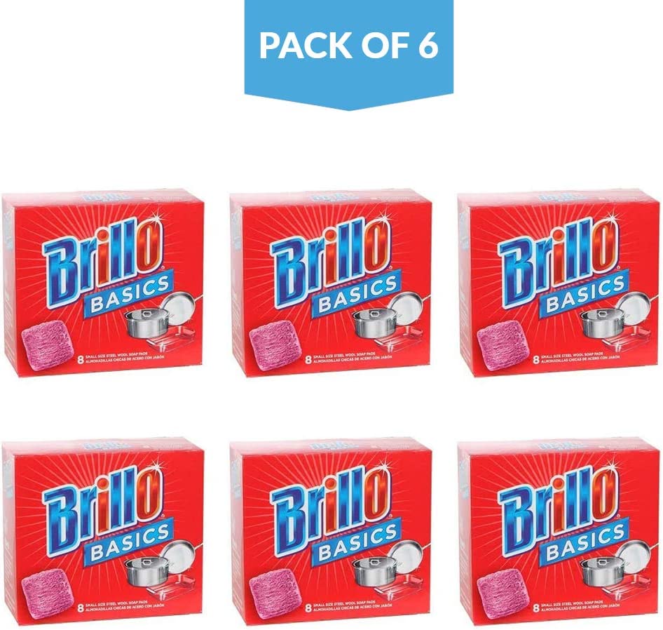 Brillo Basics Steel-Wool Soap Pads, 8-ct. Boxes - Pack of 6