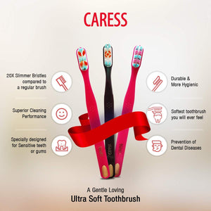 Brush Buddies Caress Toothbrushes with Patented Ultra Soft and Sensitive Bristles 6pk