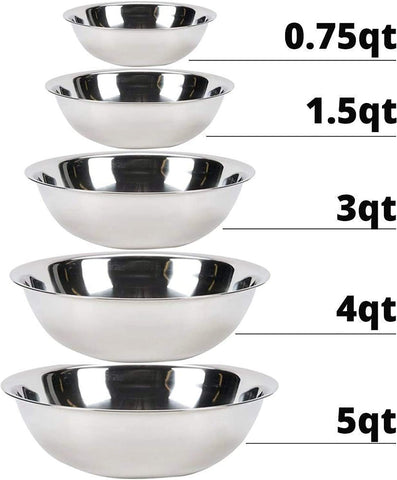 Image of Vollrath Economy Mixing Bowl Set of 5 pcs (0.75, 1.5, 3, 4 & 5-Quart, Stainless Steel)