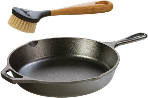 Image of Lodge Seasoned Cast Iron Skillet with Scrub Brush- 10.25 inches Cast Iron Frying Pan With 10 inch Bristle Brush