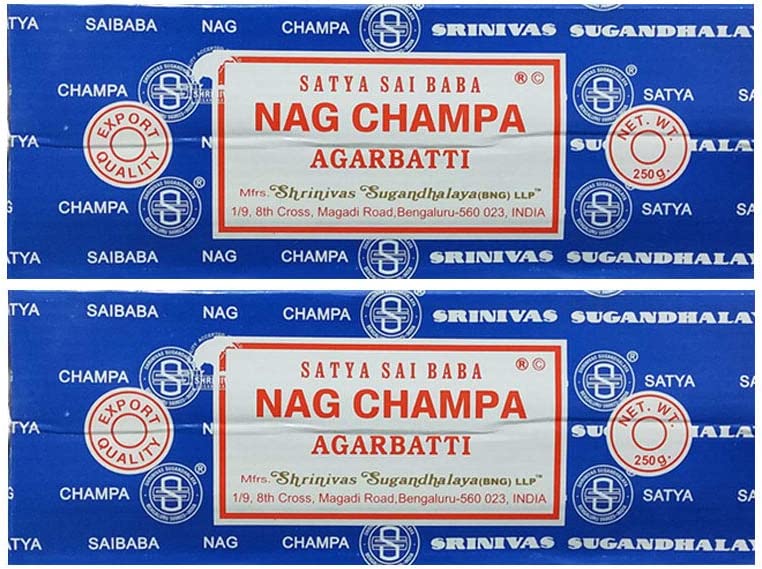 Satya Sai Baba Nag Champa Agarbatti Pack of 2 Incense Sticks Boxes 250gms Each Hand Rolled Agarbatti Fine Quality Incense Sticks for Purification, Relaxation, Positivity, Yoga, Meditation
