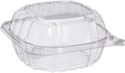 Image of Pack of 100 Small Clear Plastic Hinged Food Container 6x6 for Sandwich Salad Party Favor Cake Piece