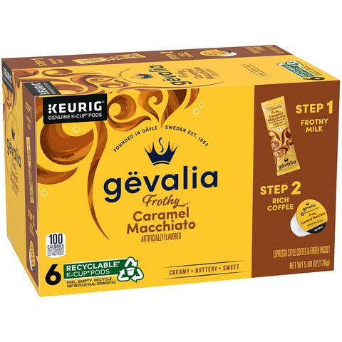 Image of GEVALIA Caramel Macchiato Latte Coffee, K-CUP Pods, 5.98 oz, (36 Count,Pack - 6)