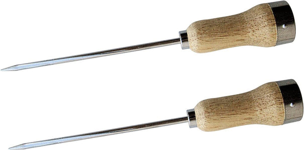 Set of 2 Plated Steel Ice Picks with Wood Handle, 5mm Thick and 6" Long Blade
