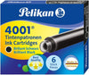 Pelikan 4001 TP/6 Ink Cartridges for Fountain Pens, Brilliant Black, 0.8ml, 6 Pack (301218)