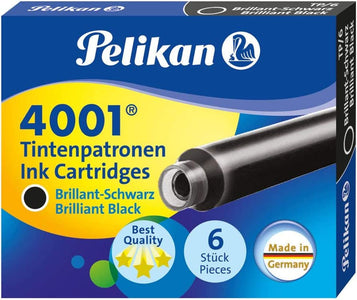 Pelikan 4001 TP/6 Ink Cartridges for Fountain Pens, Brilliant Black, 0.8ml, 6 Pack (301218)