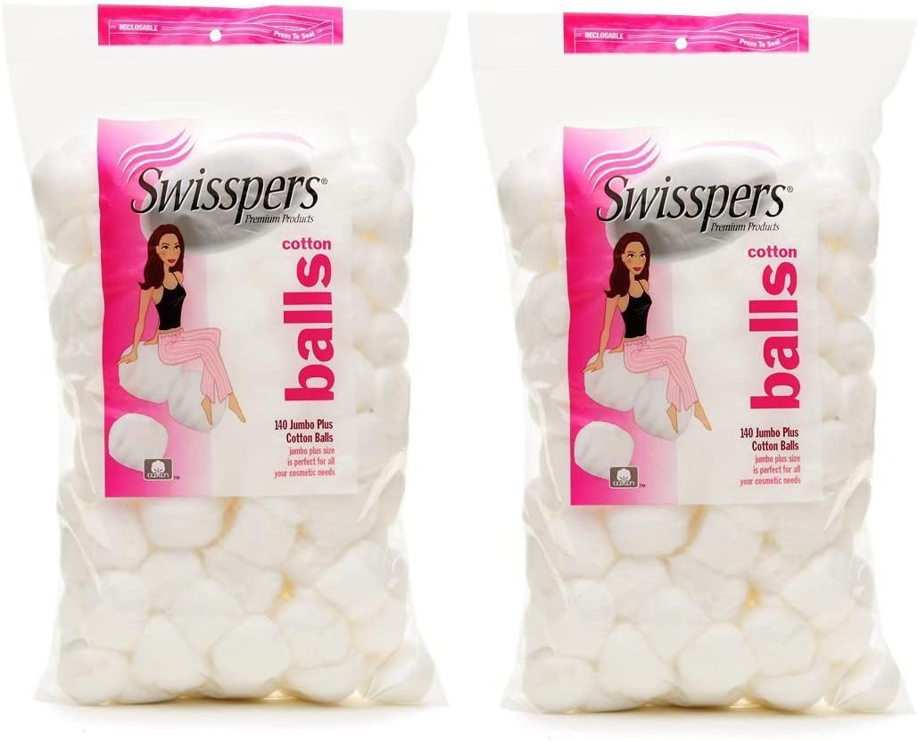 Swisspers Super Jumbo Large Cotton Balls, 140 Count, 2 Pack (Includes 280 Jumbo Plus Size Hypoallergenic Cotton Balls Total)