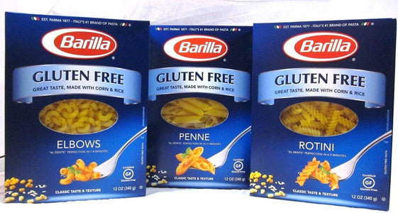 Barilla Gluten Free Pasta Sampler Pack of 3 - Penne, Rotini, Elbows 12 oz each