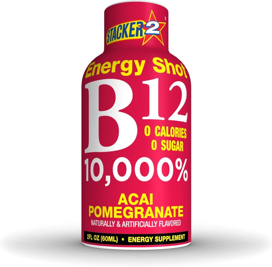 Stacker 2 B12 No Calorie Zero Sugar Energy & Vitamin Shots 2 Fl. Oz. (Pack Of 12) Acai Pomegranate