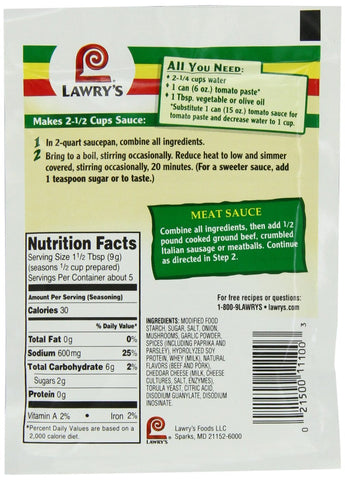 Image of Lawry's Spaghetti Sauce Spice & Seasonings, Original Style, 1.5-Ounce Packets (5 Pack)