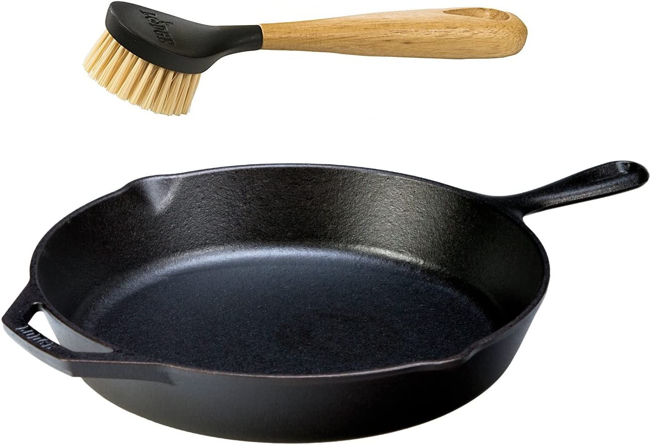 Lodge Seasoned Cast Iron Skillet with Scrub Brush