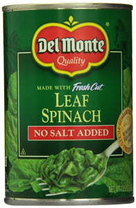 Del Monte No Salt Added Leaf Spinach (Pack of 6) 13.5 oz Cans