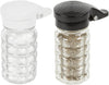 Tablecraft Moisture Proof Salt & Pepper Shakers - 1.5 Oz - Glass w/Black & White Lids Spring Loaded, No Clog, Set of 2