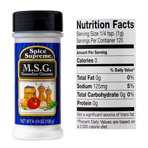 Spice Supreme M.S.G. Monosodium Glutamate, Plastic Shaker, 4.25-oz