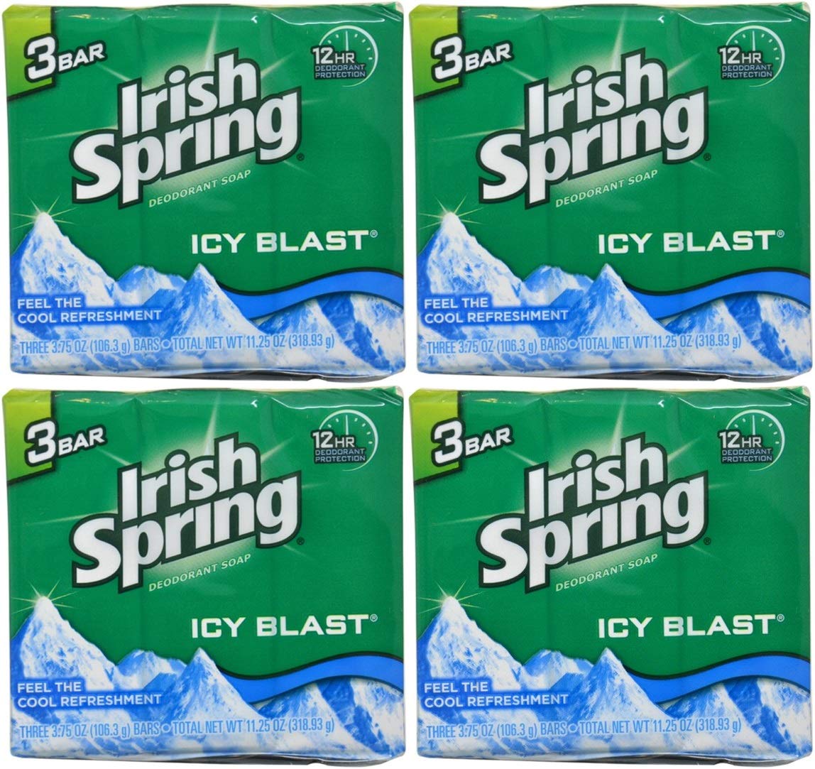 Irish Spring Bath Bar, Icy Blast 3.75 Oz, 12 Count 4pack of 3 Bar