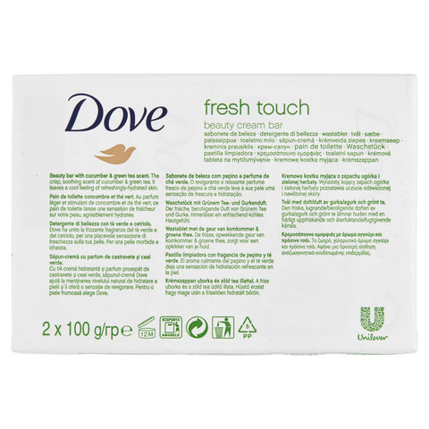 Dove:"Go Fresh" Fresh Touch Beauty Cream Bar with Cucumber & Green Tea Scent 3.5 Ounces (100g) Bars (Pack of 2) [ Italian Import ]