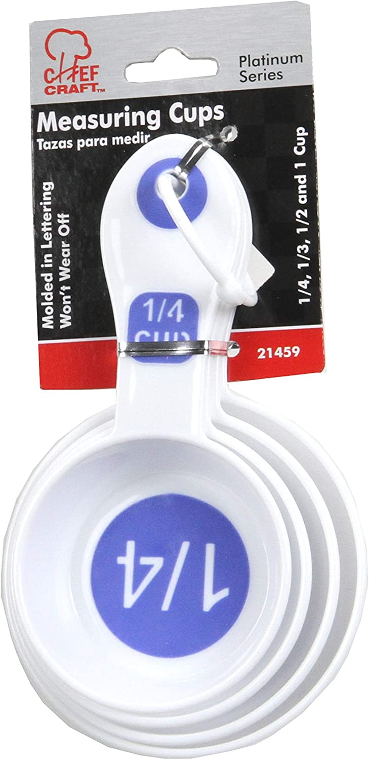 Chef Craft Plastic Measuring Cups, White with Blue, 4-Piece, 6.375-Inch