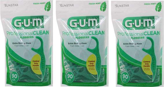 GUM Professional Clean Flossers, Fresh Mint, 90 Ct (Pack of 3)