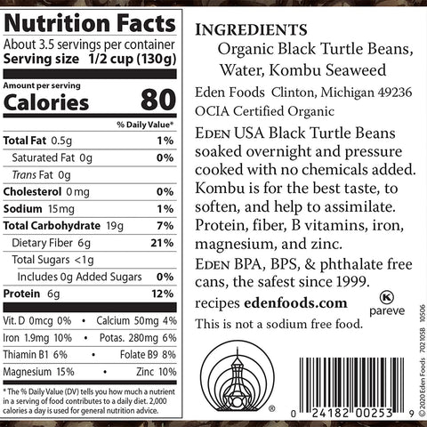 Image of Eden Organic Black Beans No Salt Added 15 OZ (Pack of 6)