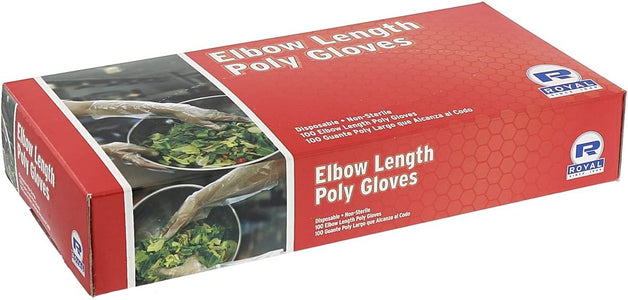 Royal Elbow Disposable Poly Gloves, 21.5 Inch, Box of 100
