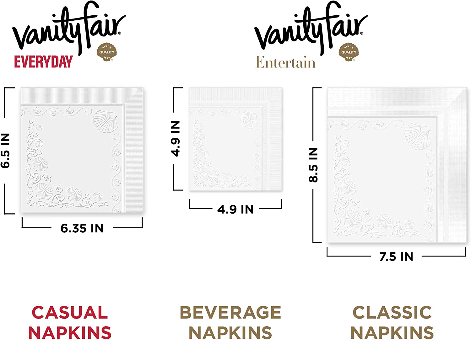Vanity Fair Entertain Paper Napkins, Beverage Cocktail Size, Classic White, 40 Count (Pack of 12)