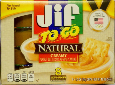 Jif to Go Natural Creamy Peanut Butter 8 individual cups (Pack of 3)