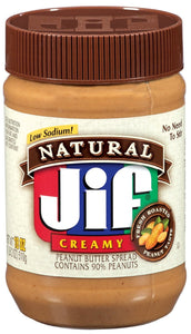 Jif, Natural Low Sodium Creamy Peanut Butter Spread, 16oz Jar (Pack of 6)