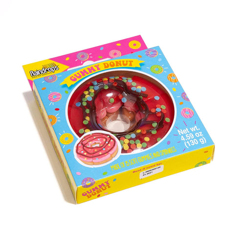Image of Raindrops Gummy Candy Donut with 15 Gummy Candies and Sprinkles - Yummy Gummy Food that Looks Just Like a Doughnut - 4.6 Ounces of Gummy Frosting, Buns and Ropes - Unique and Edible Gift