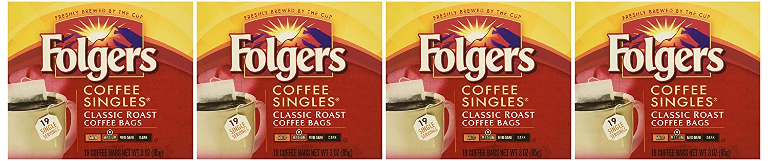 Folgers Coffee Singles Classic Roast-19 Coffee Bags (19 Bags Pack of 4-76 Bags), Red