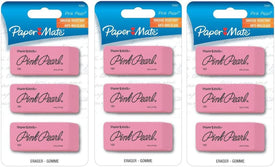 Paper Mate - 70501 Pink Pearl Premium Erasers,Large,Pack of 9, Beveled, Soft