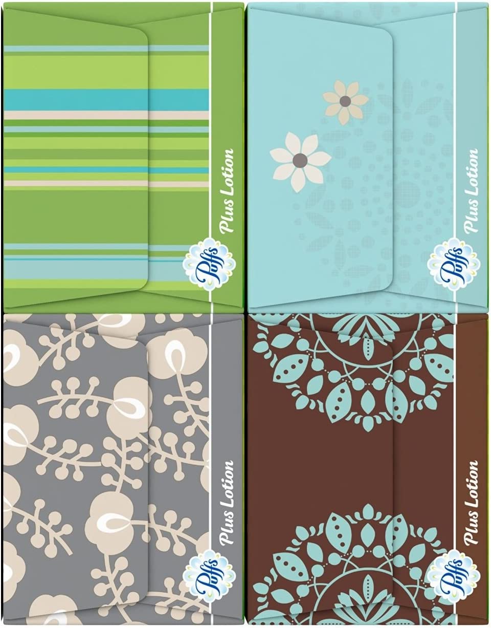 Puffs Plus Lotion Facial Tissues, 4 Family Boxes, 124 Tissuesper Box