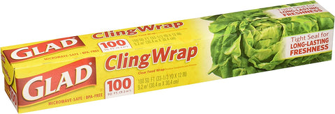 Glad Cling Wrap, Clear Food Wrap, BPA -Free, Microwave Ready, 100 Sq Ft/Roll, 33.3 Yard x 12 Inch Box (Pack of 2)
