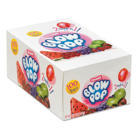 Image of Charms 1034885 Blow Pops 0.8 oz Assorted Fruity Flavors 100/Box