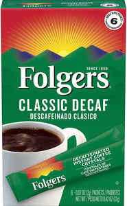 Folgers Decaf Classic Roast Instant Coffee Single-Serve Packets, 0.07 Oz, 6 Count - 4 pack