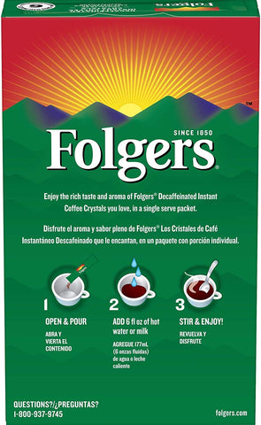 Image of Folgers Decaf Classic Roast Instant Coffee Single-Serve Packets, 0.07 Oz, 6 Count - 4 pack