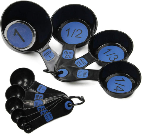 Image of Chef Craft Easy to Read Plastic 10 Piece Blue/Black Measuring Cup and Spoon Set