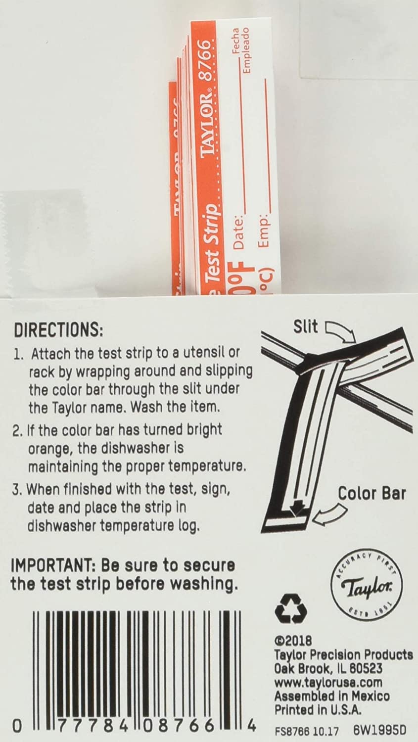 Taylor Precision 8766 TempRite Dishwasher Temp Strip - 25 / PK