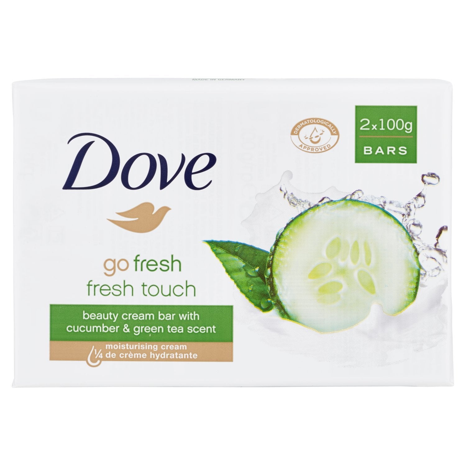 Dove:"Go Fresh" Fresh Touch Beauty Cream Bar with Cucumber & Green Tea Scent 3.5 Ounces (100g) Bars (Pack of 2) [ Italian Import ]
